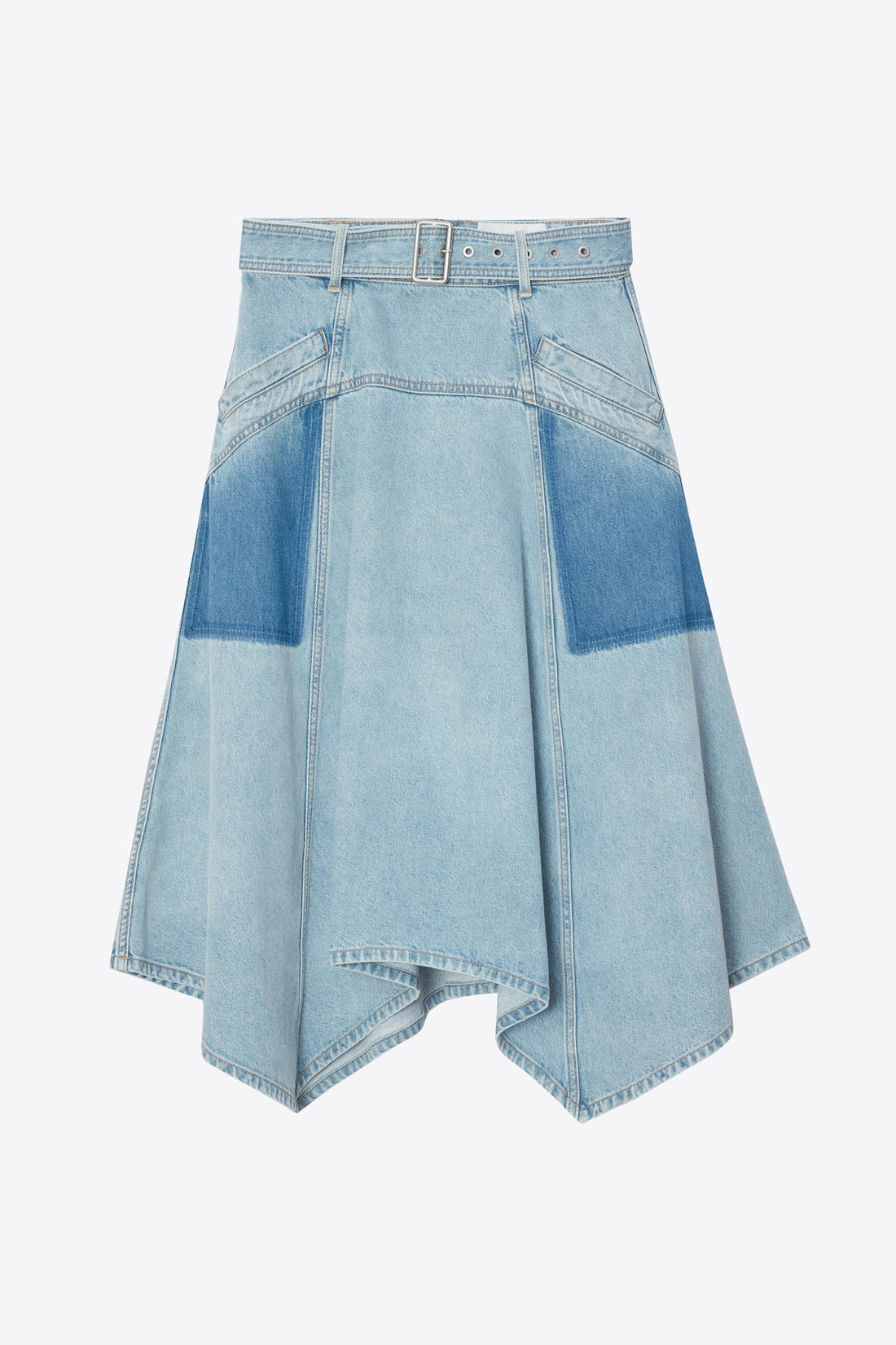 Ghost Patch Midi Skirt with Handkerchief Hem - Light Blue
