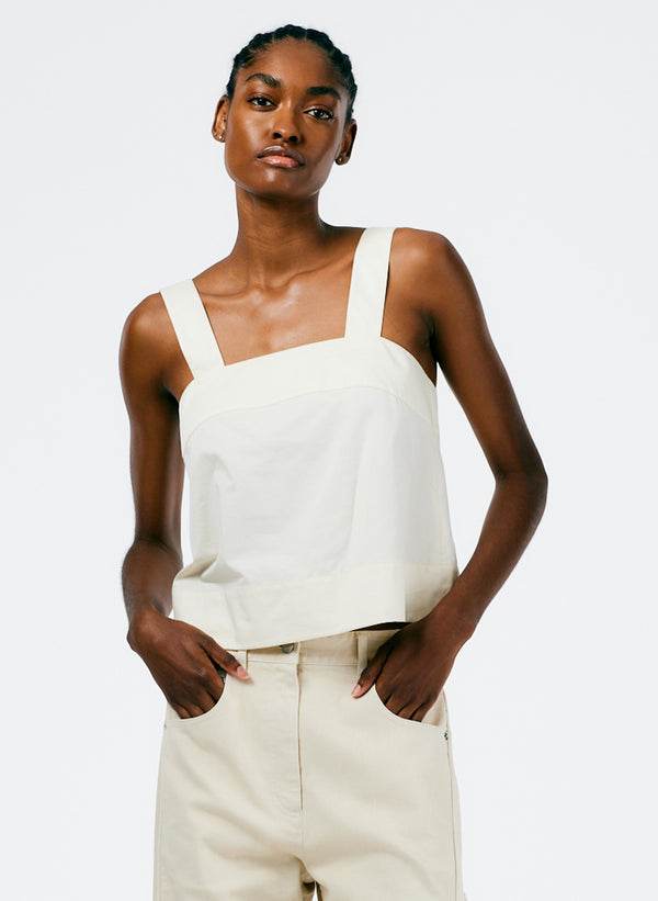 Eco Poplin Strappy Top Cream
