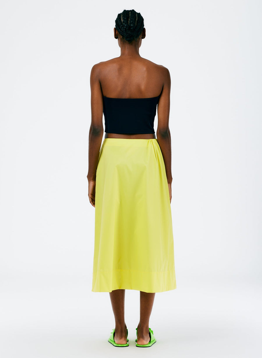 Italian Sporty Nylon Side Shirred Circle Skirt Yellow