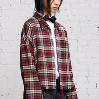 Drop Neck Cropped Shirt - Red Plaid