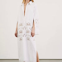 Louanne Embroidered Long Poplin Dress White