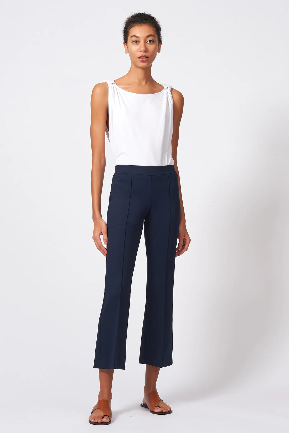 Pintuck Crop Flare Pant - Navy