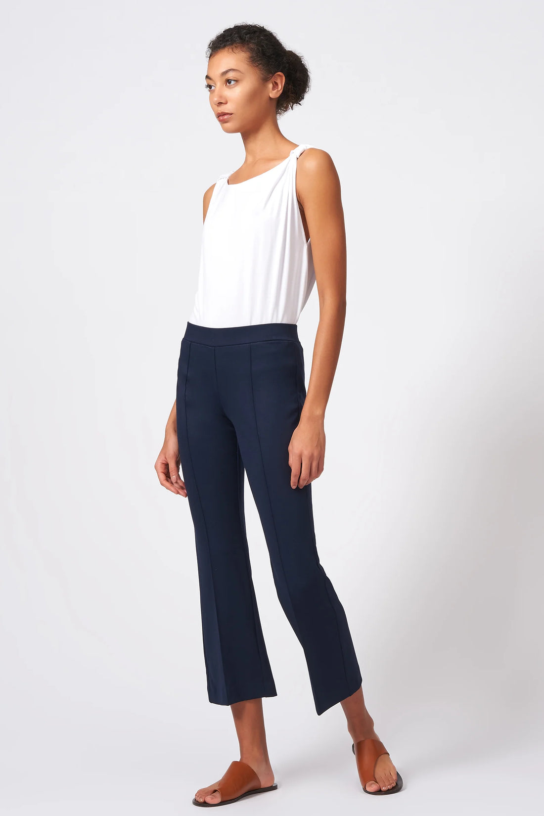 Pintuck Crop Flare Pant - Navy