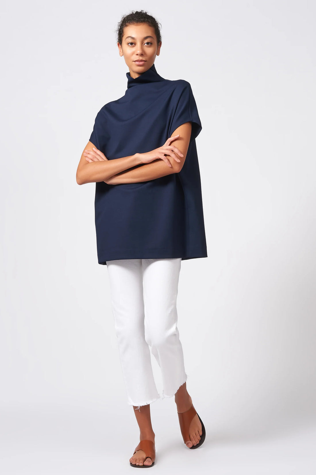 Ponte Funnel Neck Top - Navy