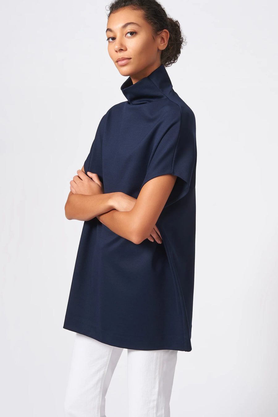 Ponte Funnel Neck Top - Navy