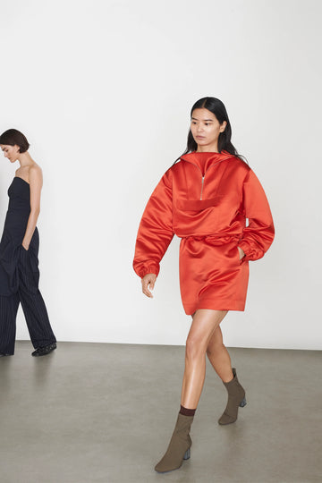 Hooded Anorak Minidress - Tomato