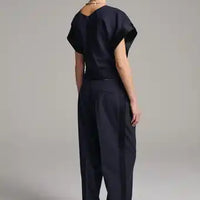 Folded Deconstructed Pants Top - Navy