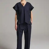Folded Deconstructed Pants Top - Navy