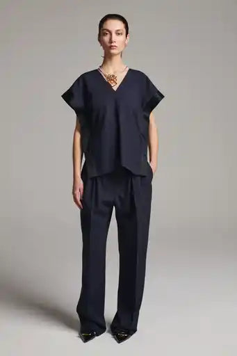 Folded Deconstructed Pants Top - Navy