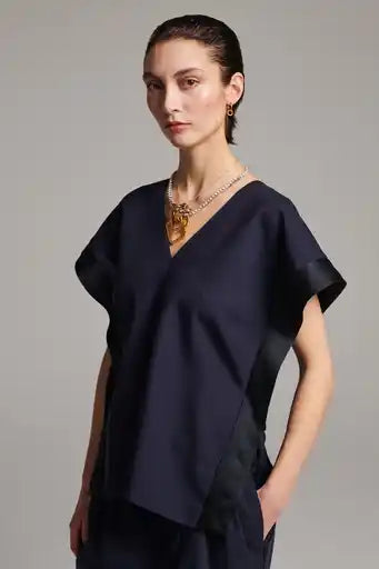 Folded Deconstructed Pants Top - Navy