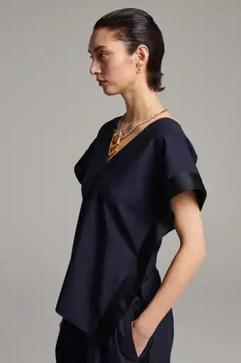 Folded Deconstructed Pants Top - Navy