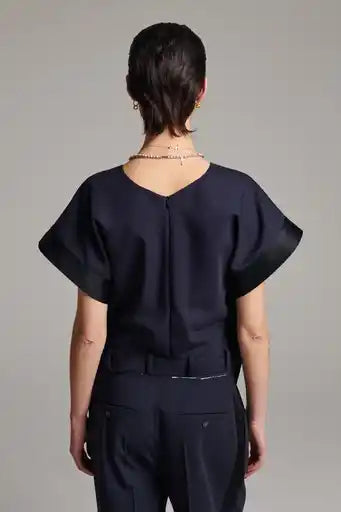 Folded Deconstructed Pants Top - Navy