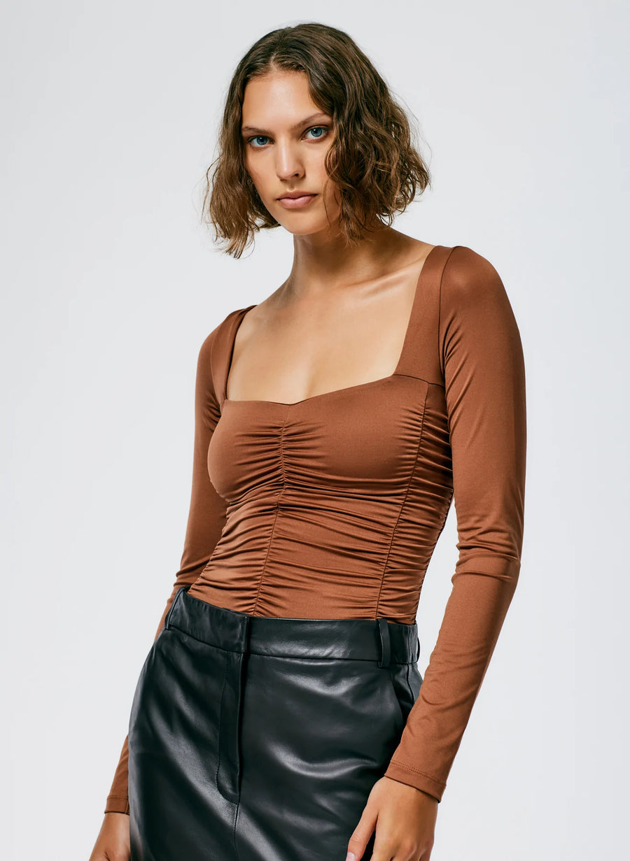 Stretch Shirred Long Sleeve Bodysuit
